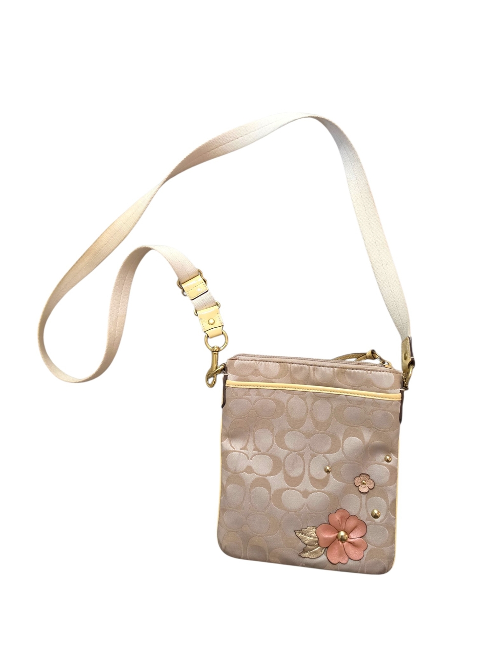 Coach Signature Crossbody Bag with Floral Accent Beige